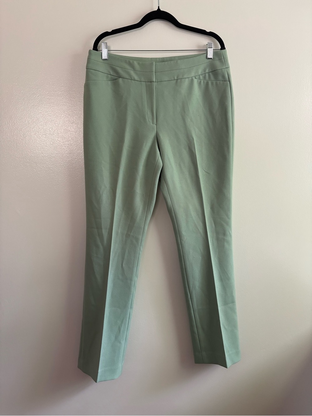 Tahari ASL Classic Mid High Rise Dress Pants Stretch Crepe Loden Green Size 12
